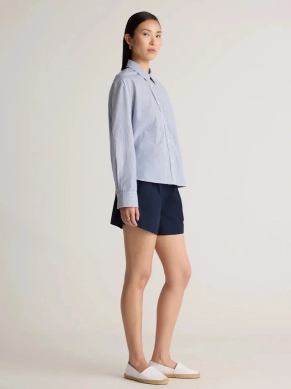 Quince • 100% Organic Cotton Poplin Cropped Long Sleeve Shirt Striped - Picture 7 of 9